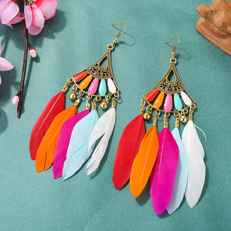 

New Retro Sector Corful Dangle Earrings For Women 2020 Boho Exotic Feather Tassel Earrings Tibetan Jewelry Brincos Bijoux
