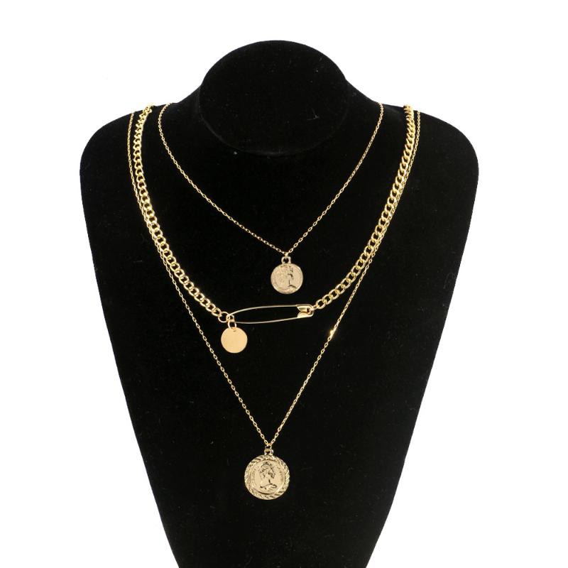 

Multi-layer Vintage Coin Necklace For Women Fashion Metal Gold Color Link Chain Statement Necklace Punk Accessories