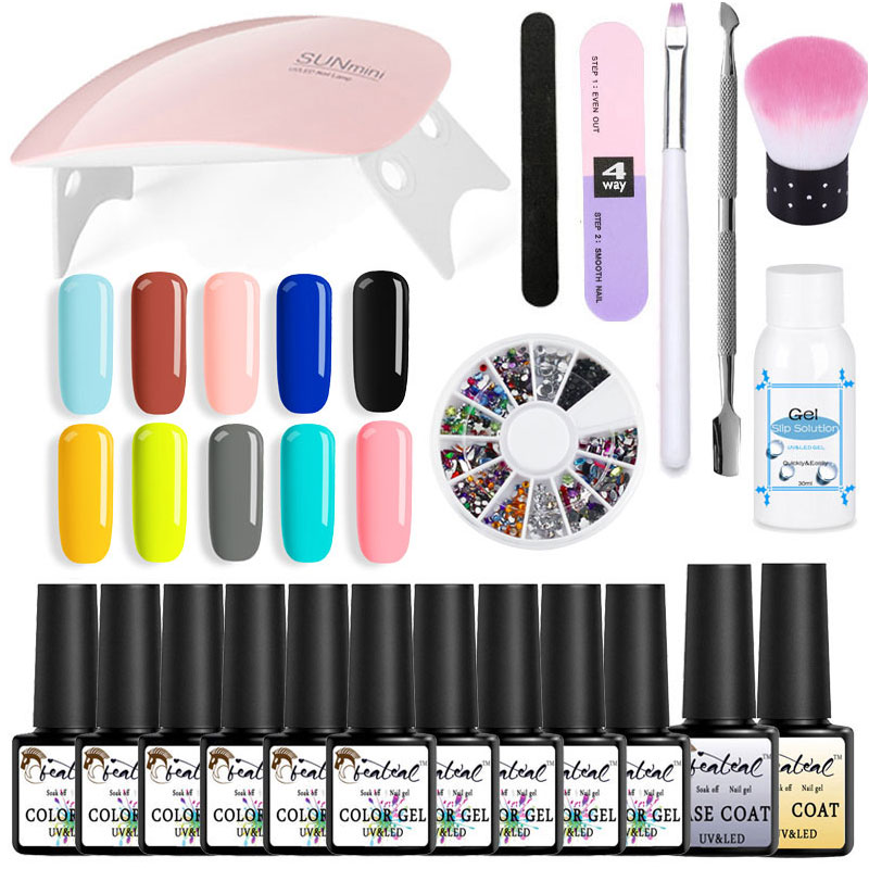 

10 Color Nail Art Gel Nail Polish Varnish Extension Kit with 6w Mini Led Uv Lamp Kit for Manicure Set Acrylic Tools
