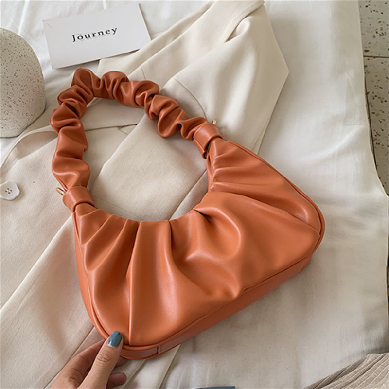 

2020 Women Retro Shoulder Bag Elegant Cloud Hobo Handbag with Ruched Design for Party Wedding Dating, Black