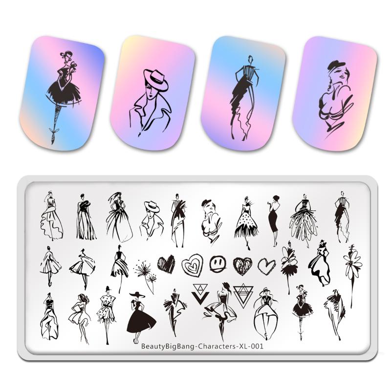

Beautybigbang Stamping Plates New Characters XL-001 Style Simple Line-drawing Image Stainless Steel Stencil Nail Art Template