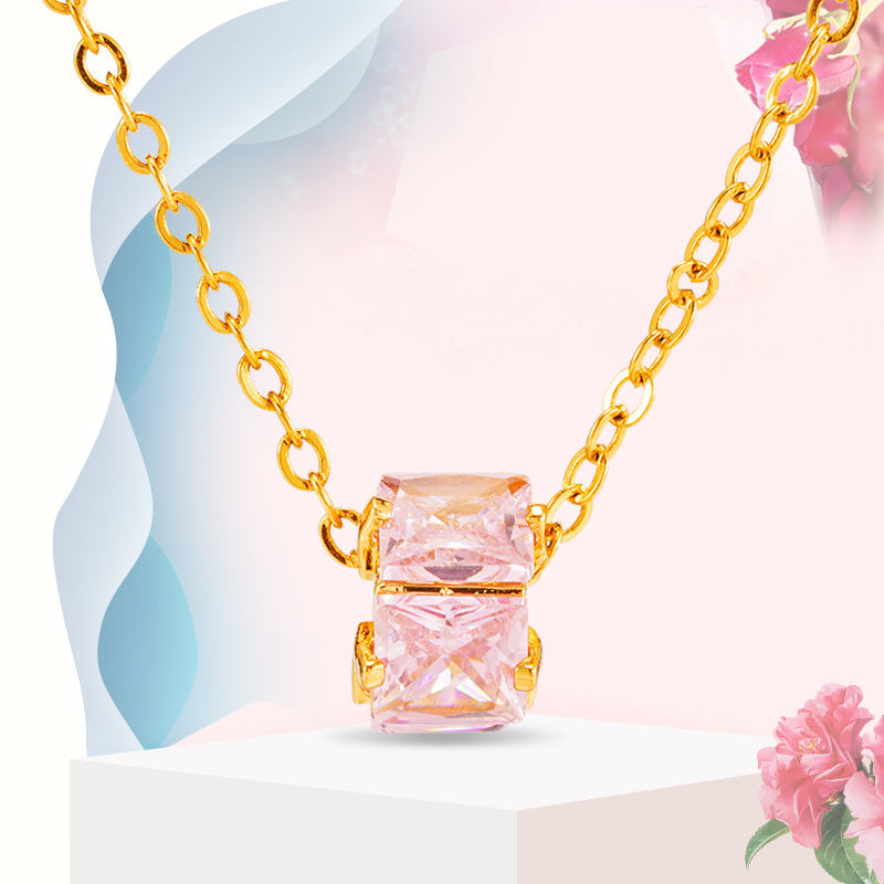 

New Fashion 2020 Square Zirconia Crystal Bring good luck beads Pendant Necklaces for Women Metal 24K gold Chain Necklace Jewelry
