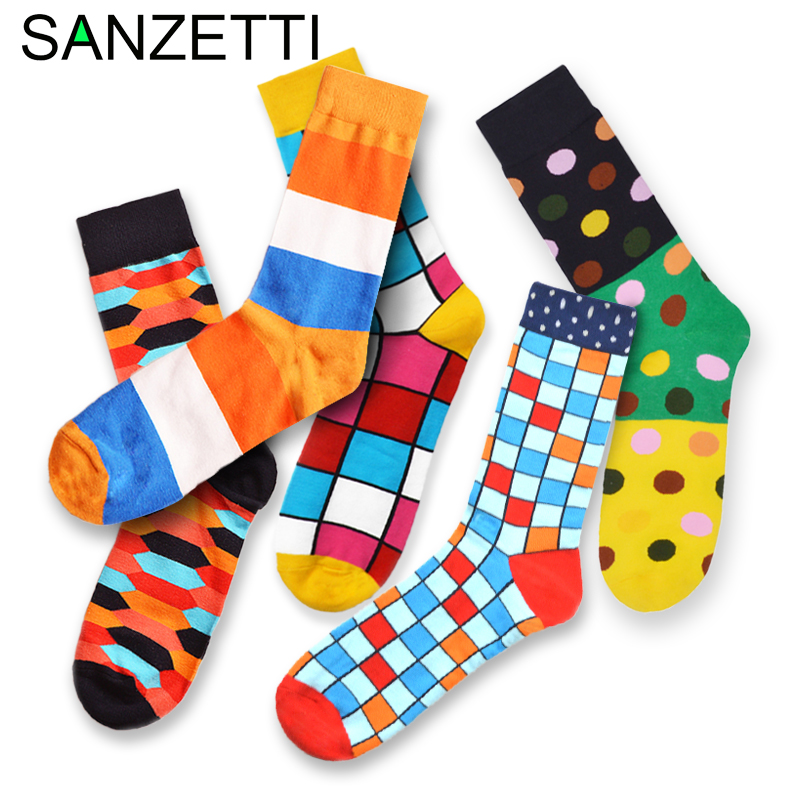 SANZETTI Colorful Men Funny Combed Cotton Tube Socks Dress Tend Hip Hop Novelty Street Skate Crew Socks Wedding Happy Gift-image-583453132