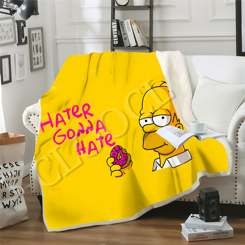 CLOOCL Factory Wholesale Homer Simpson Themed Blankets 3D Print Double Layer Sherpa Blanket on Bed Home Textiles Dreamlike Style-image-585352017