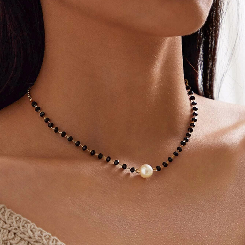 

Tocona Bohemian Black Bead Chain Choker Necklace for Women Luxury Pearl Stone Adjustable Party Jewelry Gift Wholesale 9907