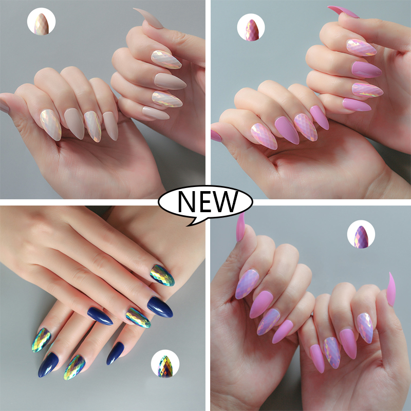 

24pcs/box Fish Scale Laser Nail Art Transfer Sticker Holographic Full Cover Stiletto Nails Tips For Manicure Nail Art Decoration, E15-0055-e159