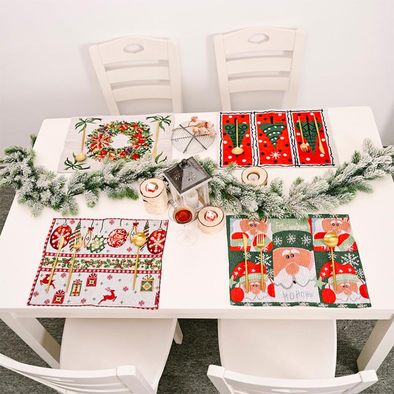 

Christmas Knitted Placemat Table Set Festive Dinner Rectangle Table Mats Home Accessories Kitchen Coffee Party Decoration#38