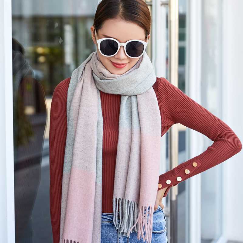 

Winter Thick Wool Scarf Women Warm Cashmere Scarves Shawls Female Scarf With Tassel Solid Color Lady Blanket Wraps 2020