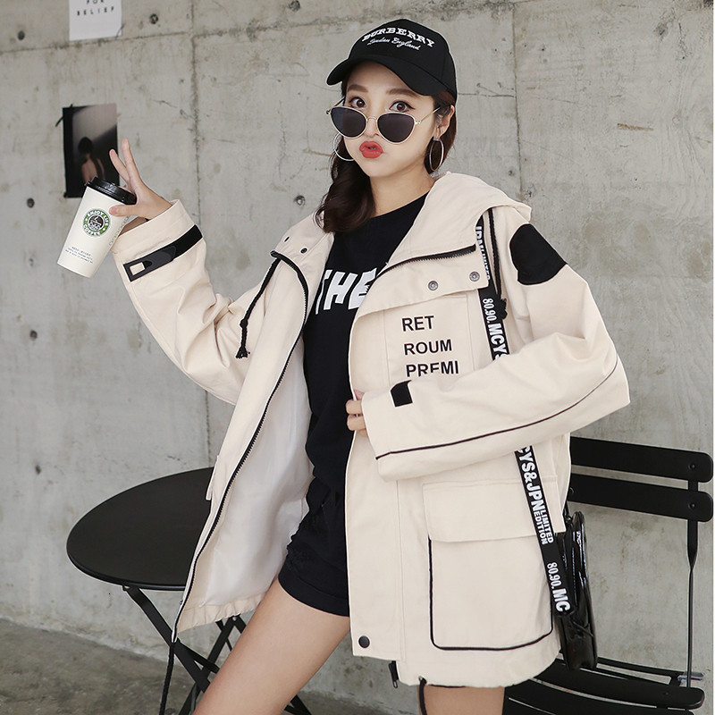 

Casual bf tooling Female Coats Korean 2020 New Spring Autumn Women chic loose Hooded Windbreaker Jacket Outerwear Girls Top X554, Blue