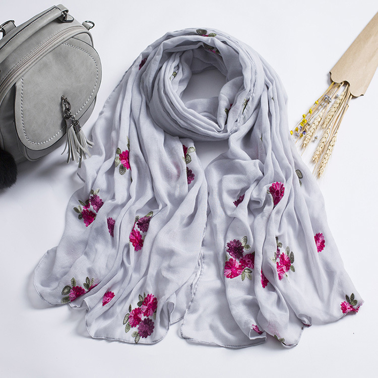 

1PC 15 colors embroider flowers scarf Muslim hijab scarves sweet floral soft plain shawl soft foulard pretty winter wrap shawls