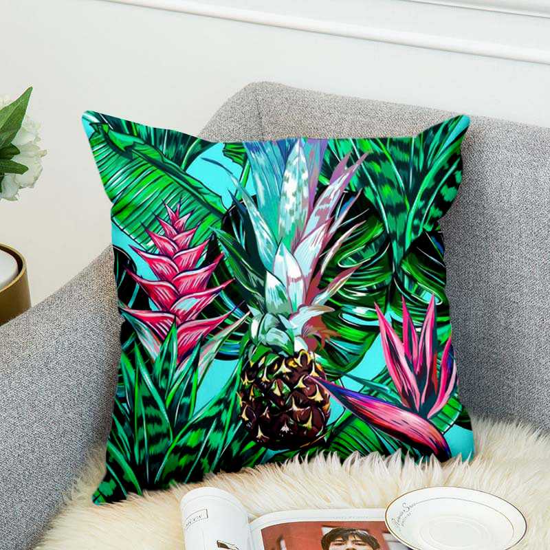

Tropical Plants Pillow Case Polyester Decorative Pillowcases Green Leaves Throw Pillow Cover Square Poszewki Na Poduszki style3, Black