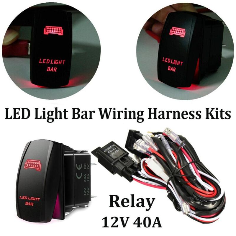 

12V SUV ATV Red LED Light Bar Rocker Switch Wiring Harness 40A Relay Fuse Kit