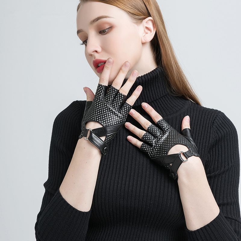 

Gours Spring Winter Genuine Leather Gloves Women Hand Fingerless Gloves Fashion Driving Motorcycle Warm Unlined Mittens GSL058