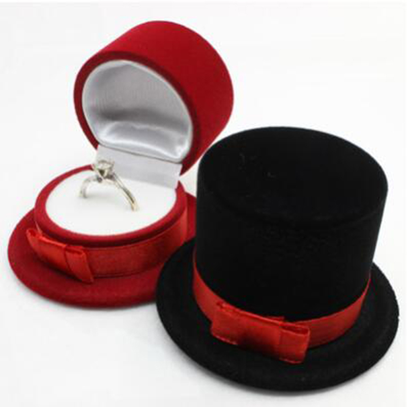 

Red / Black Cute Straw Hat Rings Jewelry Box Earring Ear Stud Case Gift Container Carrying Cases For Rings Display Box