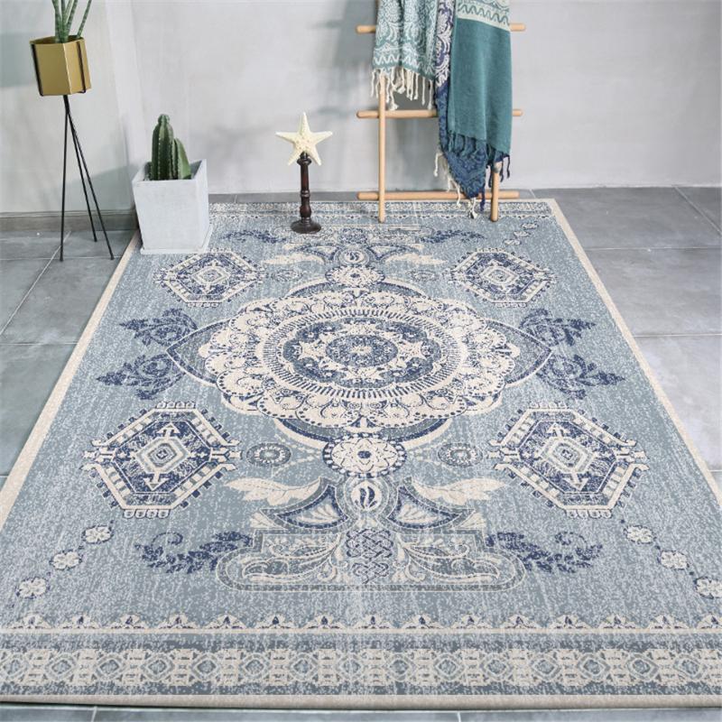 

Wishstar Southeast Asia Ethnic Styel Carpet Blue Gray Old Washed Geometric Pattern Rugs Living Room Bedroom Beside Rugs, As picture