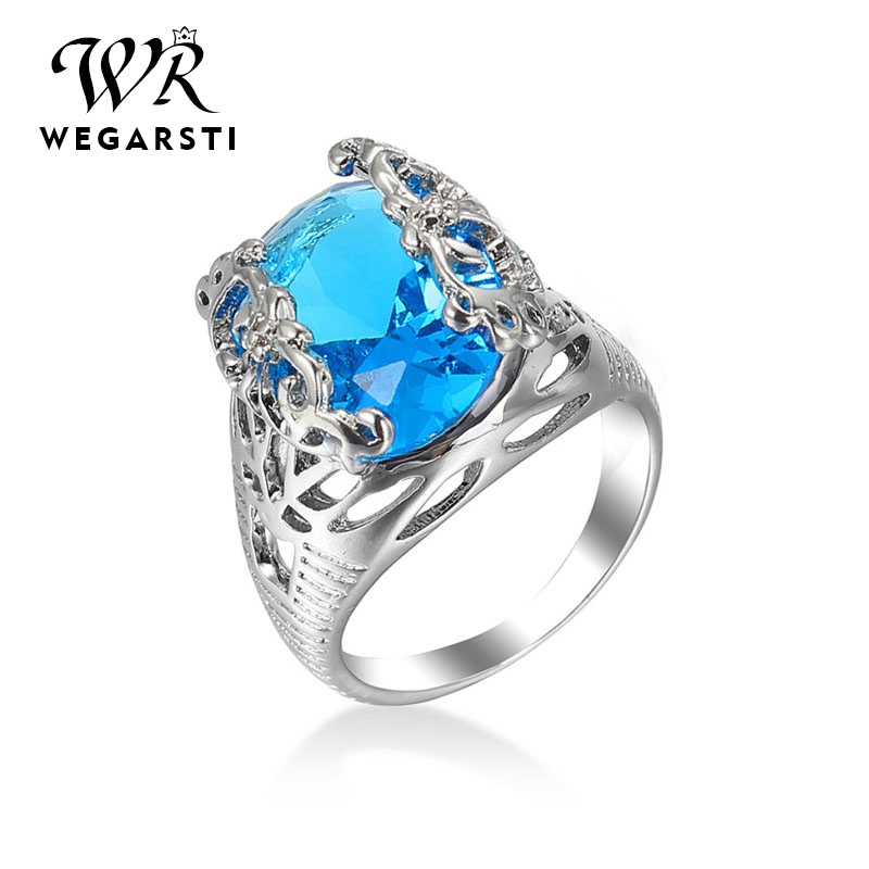 

WEGARSTI Oval Cut Ring Real 925 Sterling Silver Zircon Engagement Wedding Band Rings For Women Fashion Party Jewelry