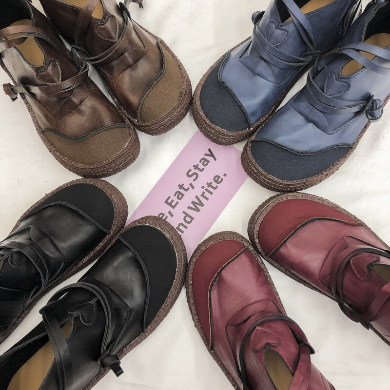 

Ankle Boots Women Retro Soft PU Leather Flats Shoes Casual Buckle Zipper Round Toe Short Boots New 2020 Autumn Winter Girl, A-red