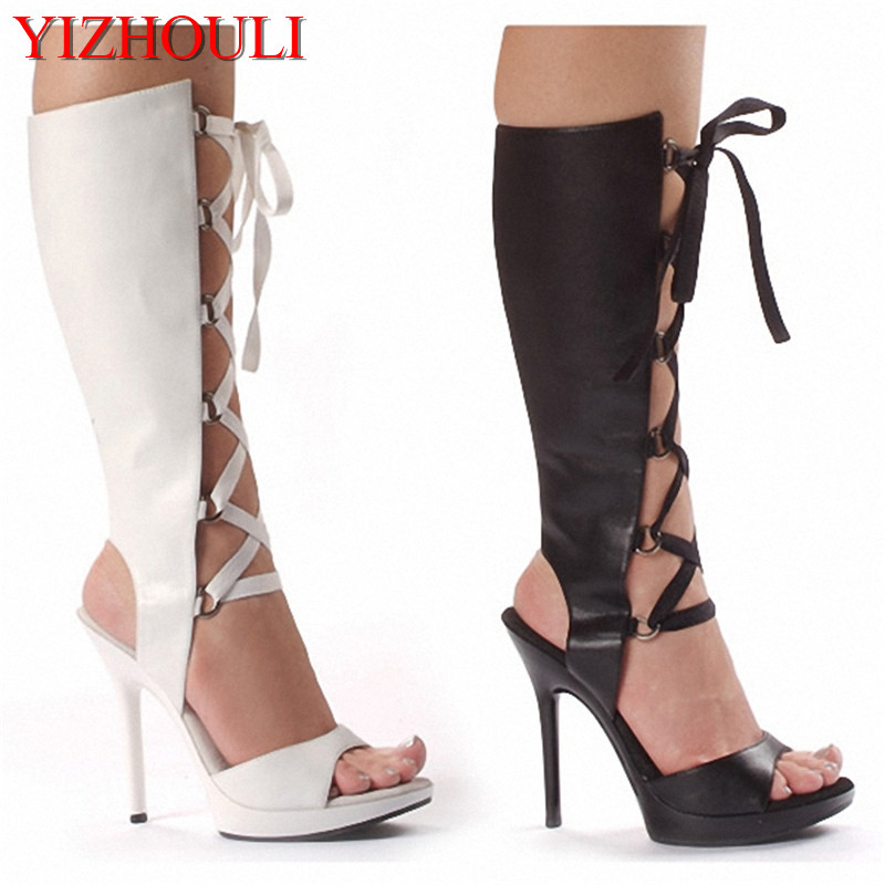 

performance shoes 13cm high-heeled shoes sexy boots back strap open toe women Summer boots, Black