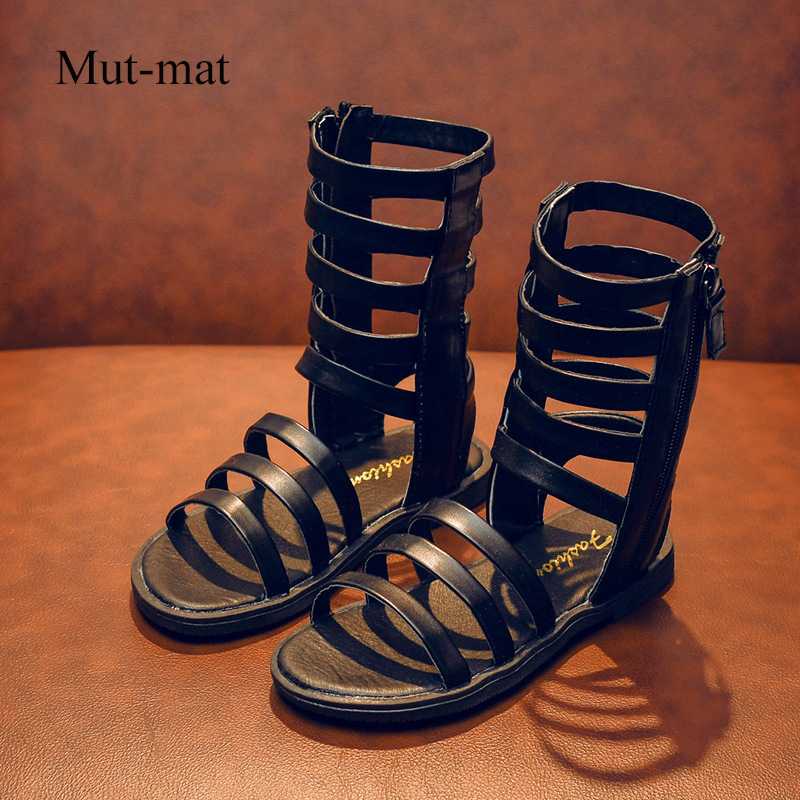 

Children's shoes 2020 summer new girls high tube sandals hollow children's Roman sandals open toe non-slip children, Black