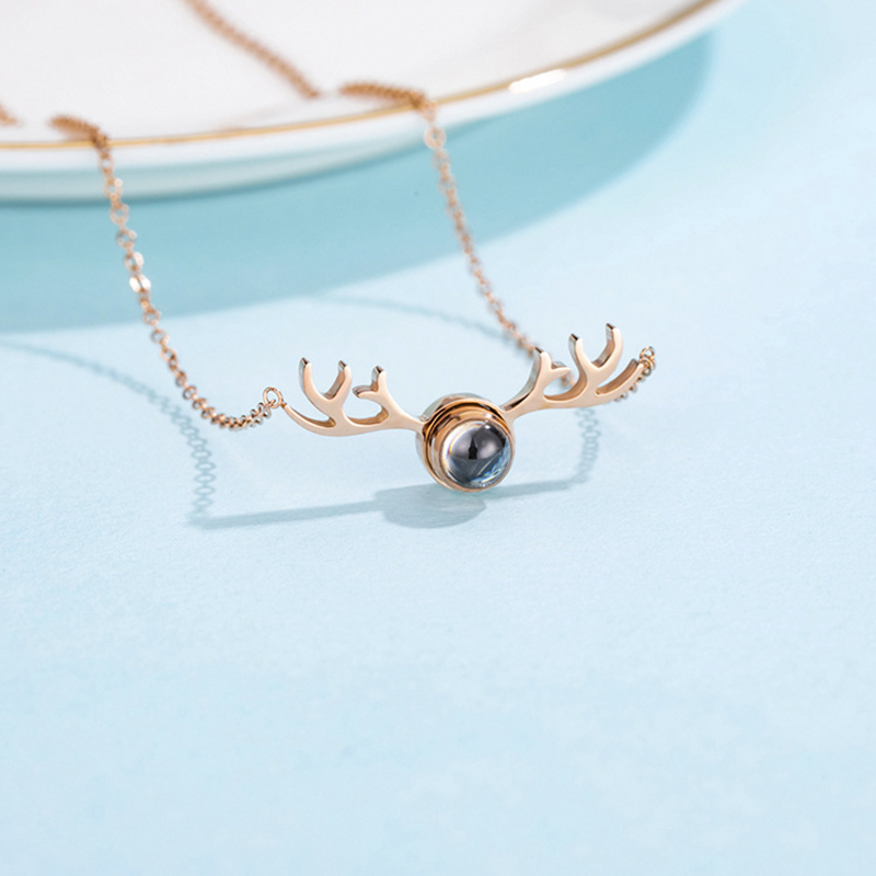 

women's necklace antler pendant rose gold necklace women stainless steel pendant crystal 100 language jewelry for women