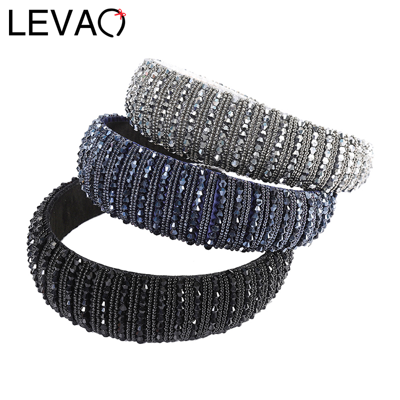 

LEVAO Rhinestone Headband Wide Size Hair Band Bezel Turban Baroque New Women Hairbands Girls Accessories Head Hoop Hair Jewelry