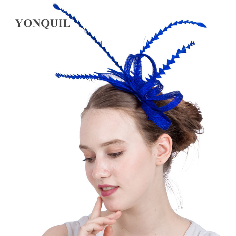 

21Colors Elegant women feather headband headpiece sinamay wedding fascinator on hair combs hair accessories races church headwear SYF182
