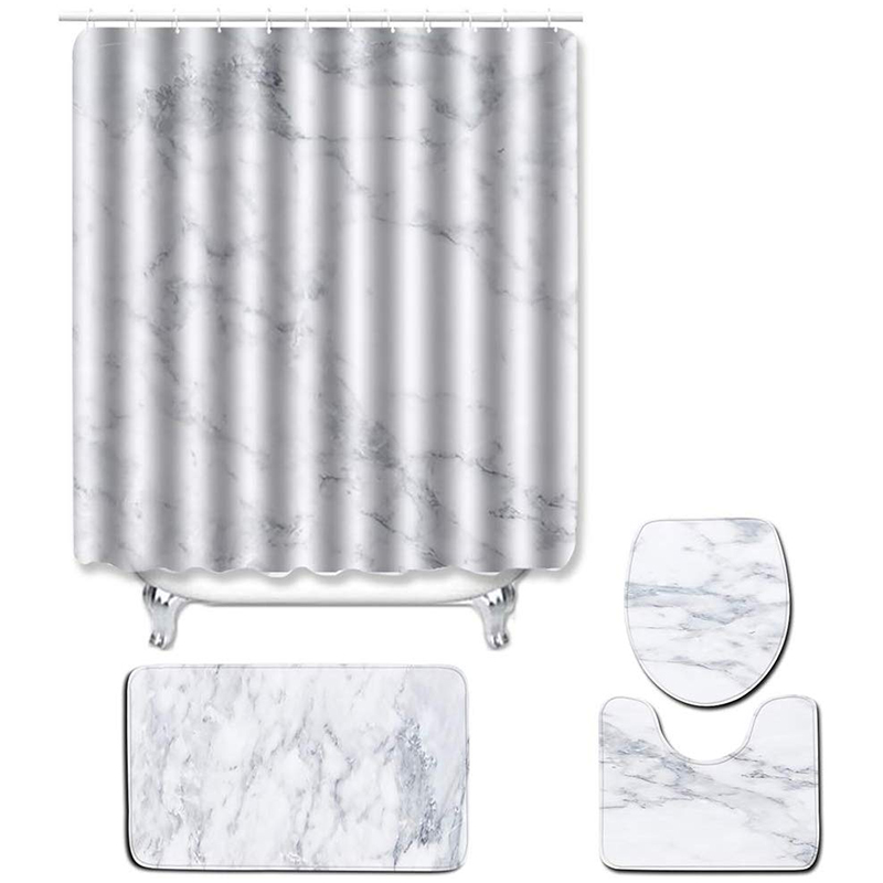 

4Pcs/Set Shower Curtain Set with Rugs and Accessories Printed Pattern Complete Flannel Bath Mat Set Bathroom Decorations, 71 inc