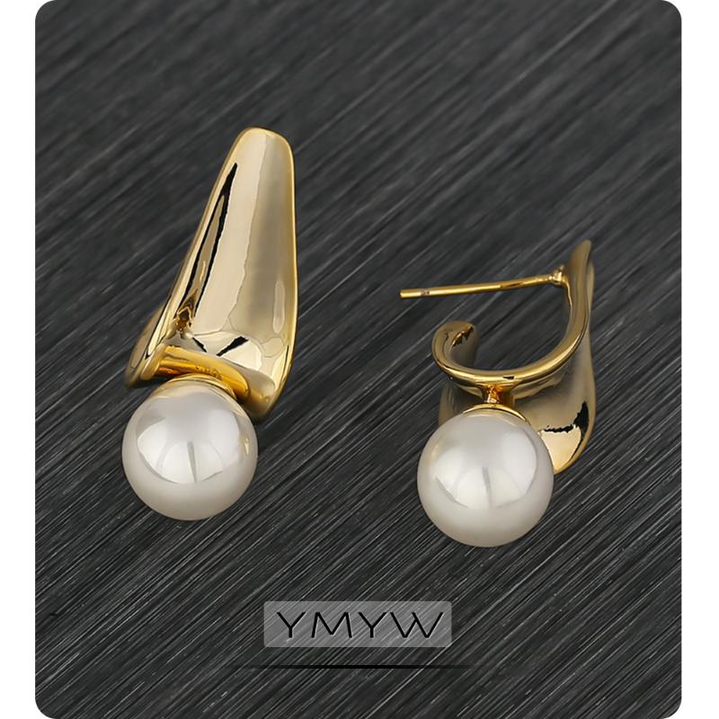 

YMYW Simple Imitation Pearls Metal Earrings Stylish Chia Charm Trendy Gold Earrings for Women