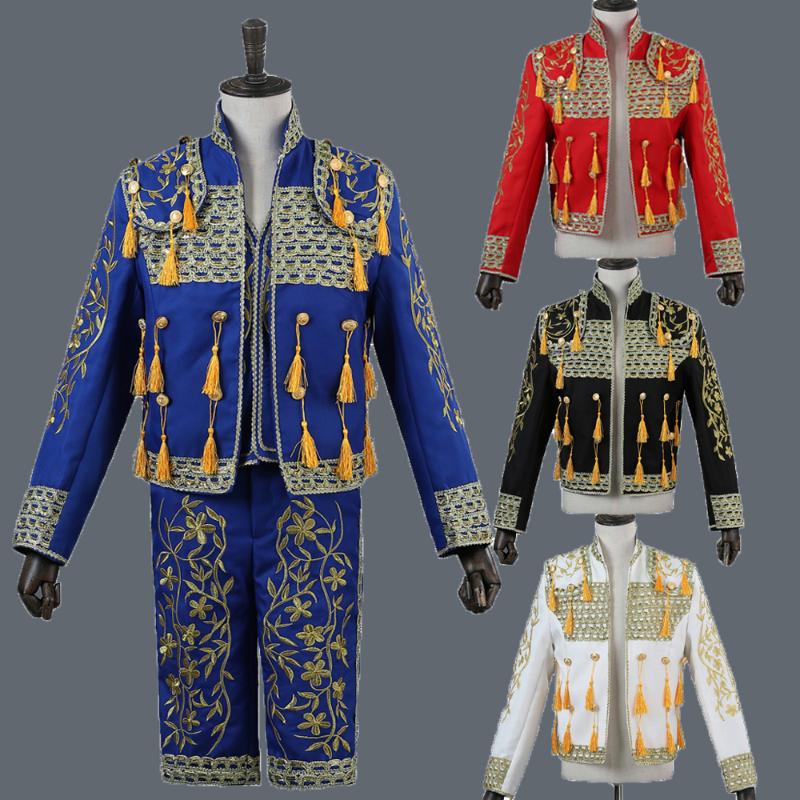 

Men's Classic Royal Court Red Suit Stage Wear Show Suits Spain Bullfight Dance Costume Gold Tuxedo Jacket Party Wedding DT1490, Black