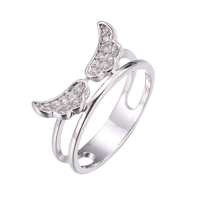 

Women Ring With Micro-inlaid White Zircon Double-layer Rings Wing Shape Silver Plated Rings Fashion Charm Engagement Jewelry