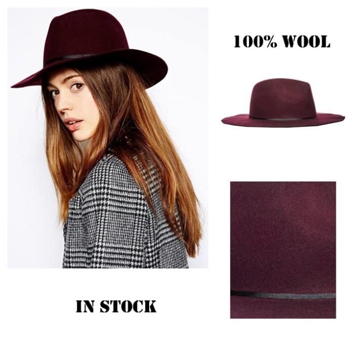 

Felted Fedora hat 100% Wool Women's Wine-red Trilby felted Panama Ladies Cap
