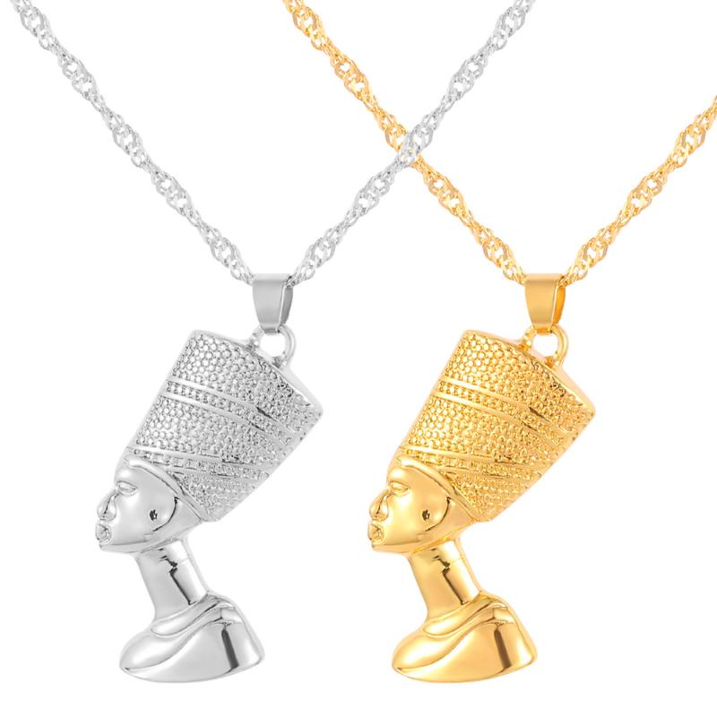 

queen jewelry Egyptian Queen Pendant Necklaces for Women Men Jewellery African Drop Necklace Anniyo Gold Nefertiti wholesale