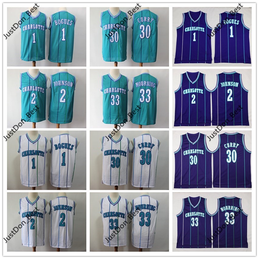

Men Youth Retro Jersey 1 Muggsy Bogues 2 Larry Johnson 30 Dell Curry 33 Alonzo Mourning 1992-93 Mitchell & Ness Basketball Jersey Shirts, Black;red