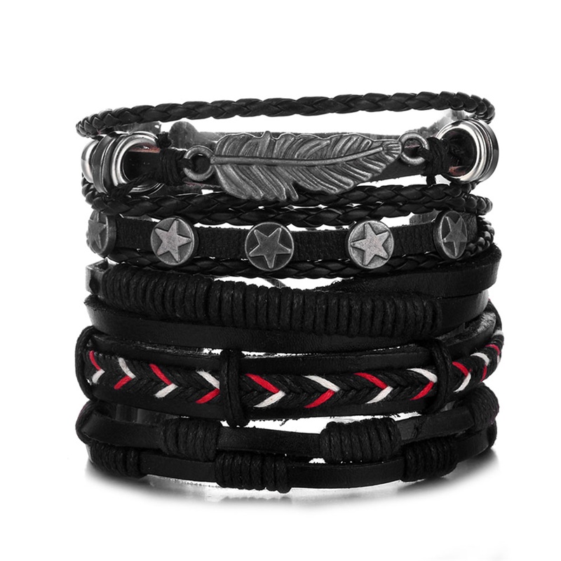 

Vintage Leather Bracelet Fashion Hand-knitted Multi-layer Leather Feather Leaf Bracelet and Fashion Men's Gift