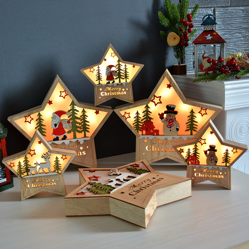 

Christmas&Home Decoration Accessories Wooden Night Light Santa Claus Snowman And Deer Window Desktop Decoration Night Lamp