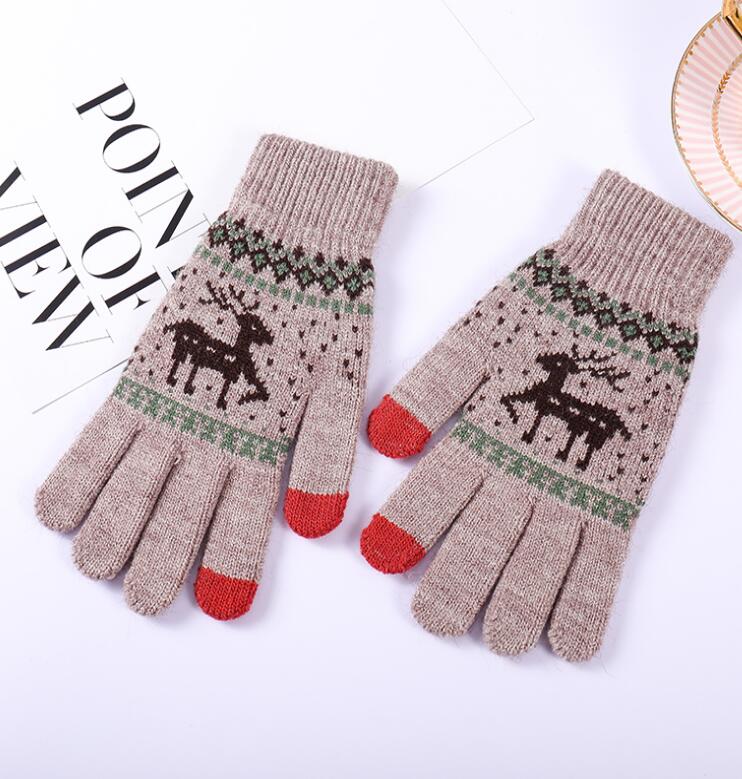 

Autumn winter women's thicken warm knitted gloves female winter deer print glove touchscreen driving riding gloves R169