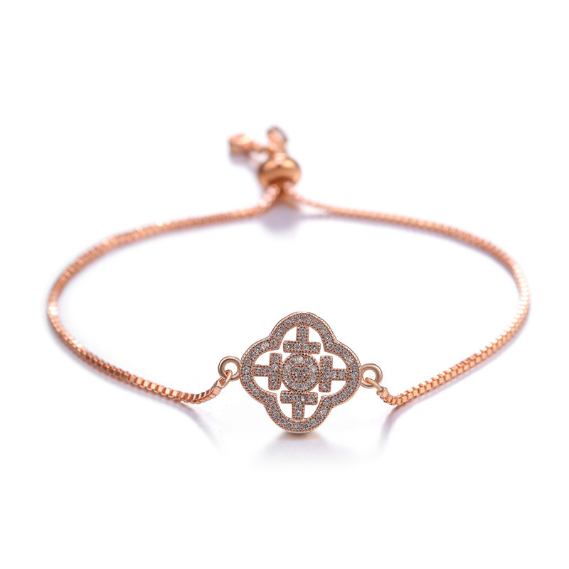 

New jewelry copper micro-inlaid zircon four-leaf clover lucky bracelet adjustable size girlfriends couple gift exquisite ladies