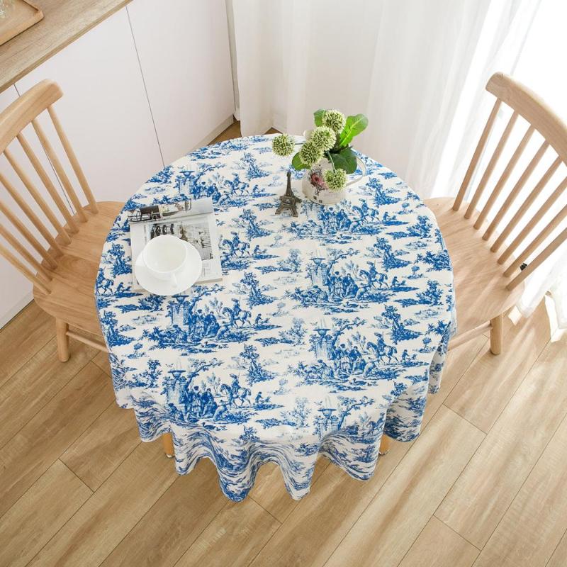 

Retro Table Cloth Round Tablecloths Blue Dining Table Cover Kitchen Home Decoration Mantel Mesa Redonda Obrus Nappe Tafelkleed