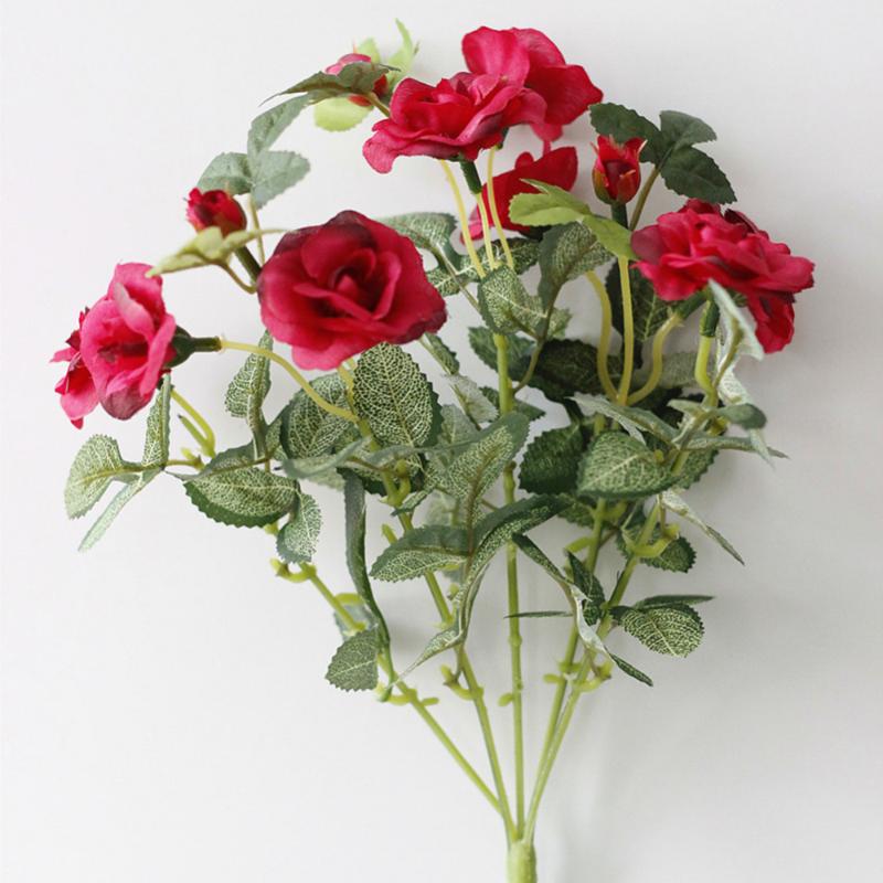 

5 heads Artificial rose flowers bouquet DIY Faux Silk mini rose Fake flower for Wedding Party Home Christmas Decoration Supplies, A7