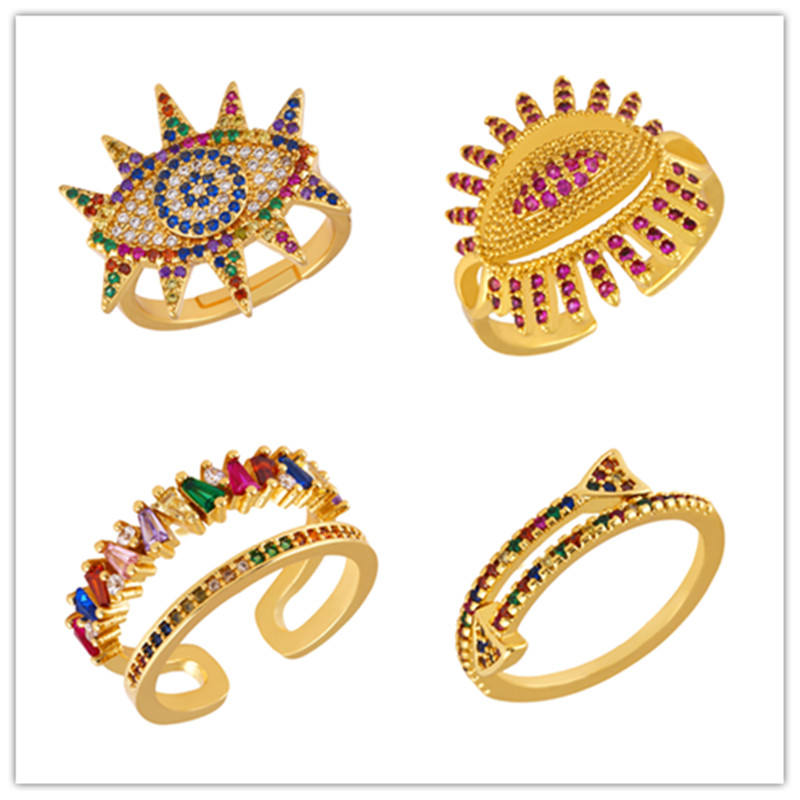 

Punk Evil Eye Personality Open Adjustable Rings Micro Pave Colorful Zirconia CZ Rings For Women Charm Fashion Jewelry rig-h95
