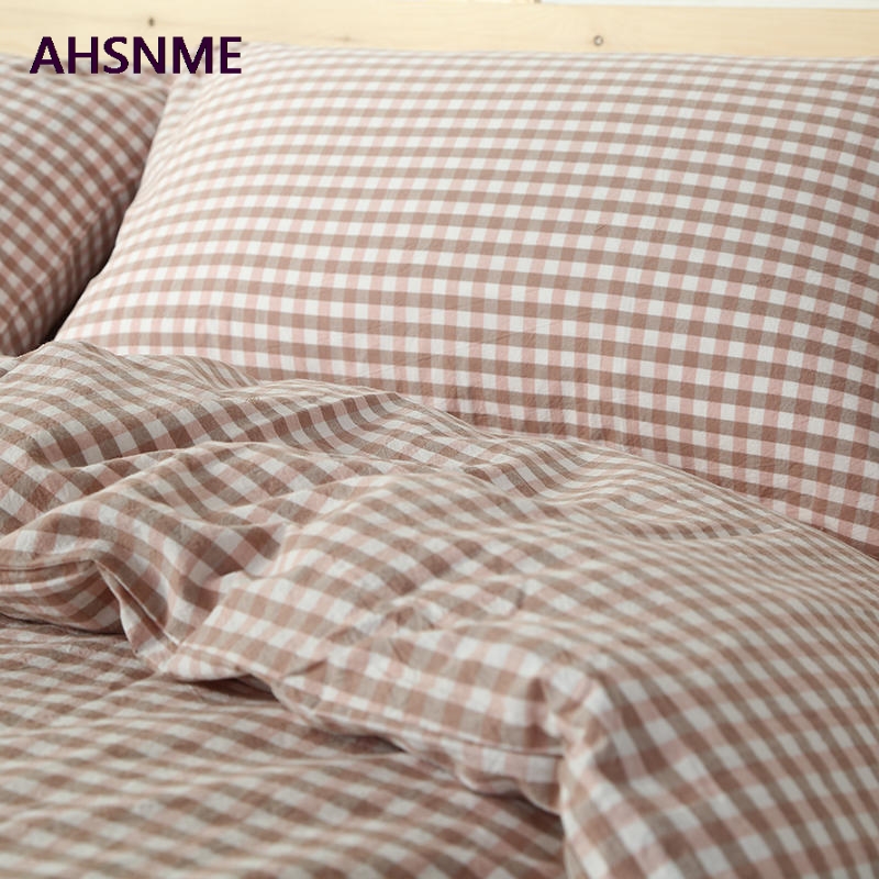 

AHSNME 100% Cotton bed linen Super Soft Bedclothes Bedcover Cool Summer Pink Plaid Duvet Cover comforter bedding sets