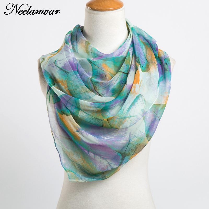 

fashion long georgette scarf women leaves printing silk scarves new 2020 Autumn and Winter girls shawl echarpe from india