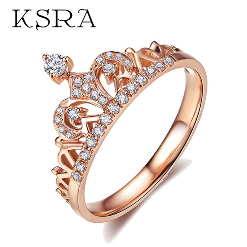 

KSRA Crown CZ Ring For Women Fashion Elegant Love Copper Cubic Zirconia Rings Female Wedding Jewelry Accessories Lovers Gift