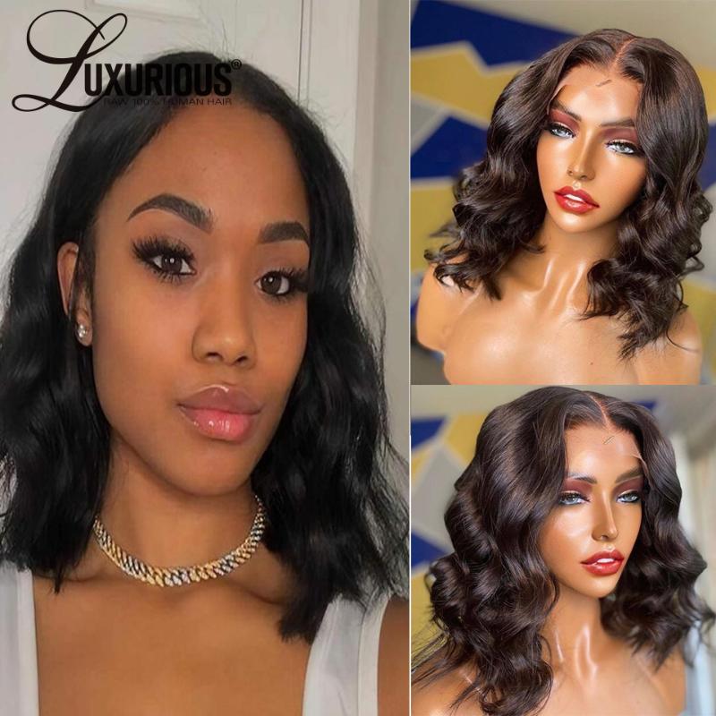 

150 Density Short Bob Wavy Human Hair Wig Brazilian Remy Wigs Bob Closure Wig Wavy Lace Front Wigs For Women Pre Plucked, 4x4 closure wig