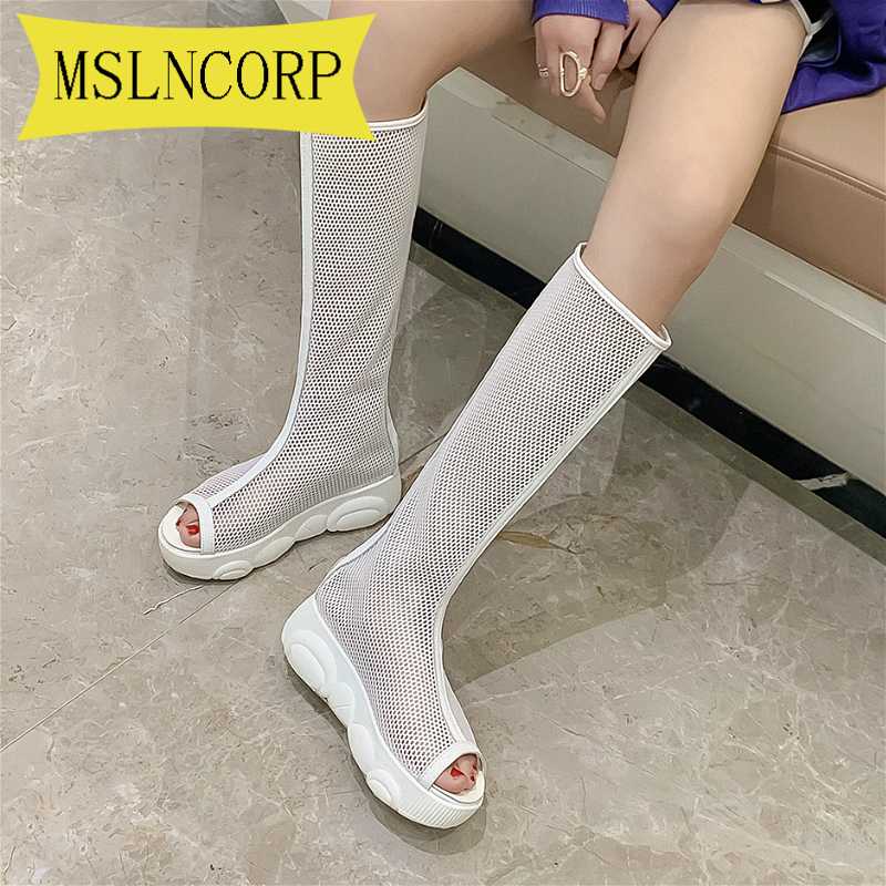 

Plus Size 34-46 Fashion Women's Boots peep toe booties Boots Zipper Sexy Lace Mesh Summer Cool Boot Breathable Women Shoes, Black