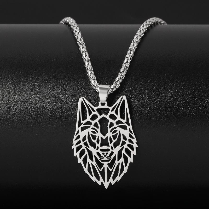 

Hollow Wolf Head Pendant Necklace For Men Silver Color Stainless Steel Punk Forest Animals Wolf Long Chain Necklaces Jewelry