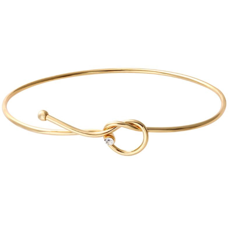 

Hot Sale Fashion Adjustable Gold/Slivery Adjustable Knot Rhinestone Cuff Opening Bangle