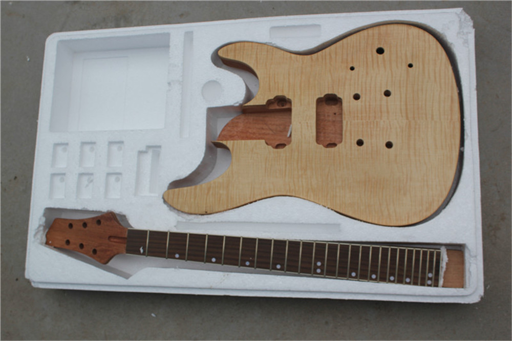 

Factory electric semi-finished guitar kits,DIY guitar,No Paint,Flame Maple Top,No Hardware,can be changed