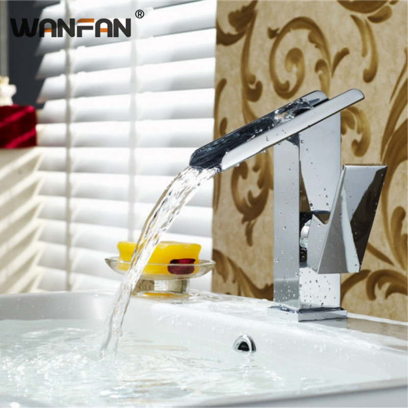 

Modern Bathroom Waterfall Basin Faucets Chrome Finish Single Holder Single Holel Faucet Sink Hot and Cold Water Taps LT-515
