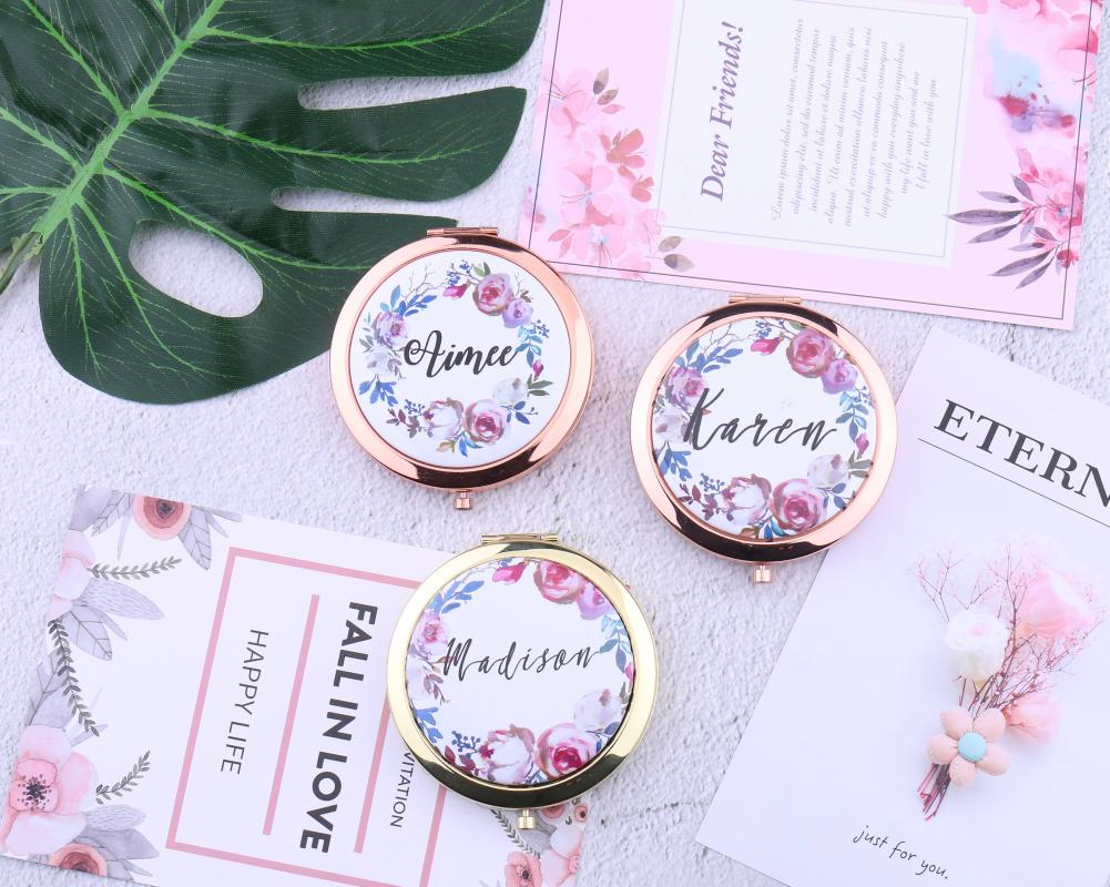 

Personalized Compact Mirror Your Name Watercolor Wreath Floral Birthday Bridesmaid Hen Party Gift for Women Retirement Gift